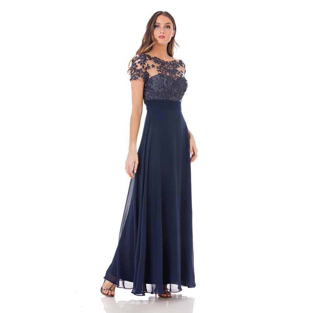 JS Collections Embroidered Illusion Bodice Gown